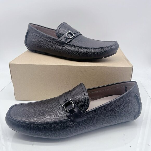 Salvatore Ferragamo BLACK Pebble Leather Remar Driving Loafers Shoe Mens US 13 E - Picture 1 of 13